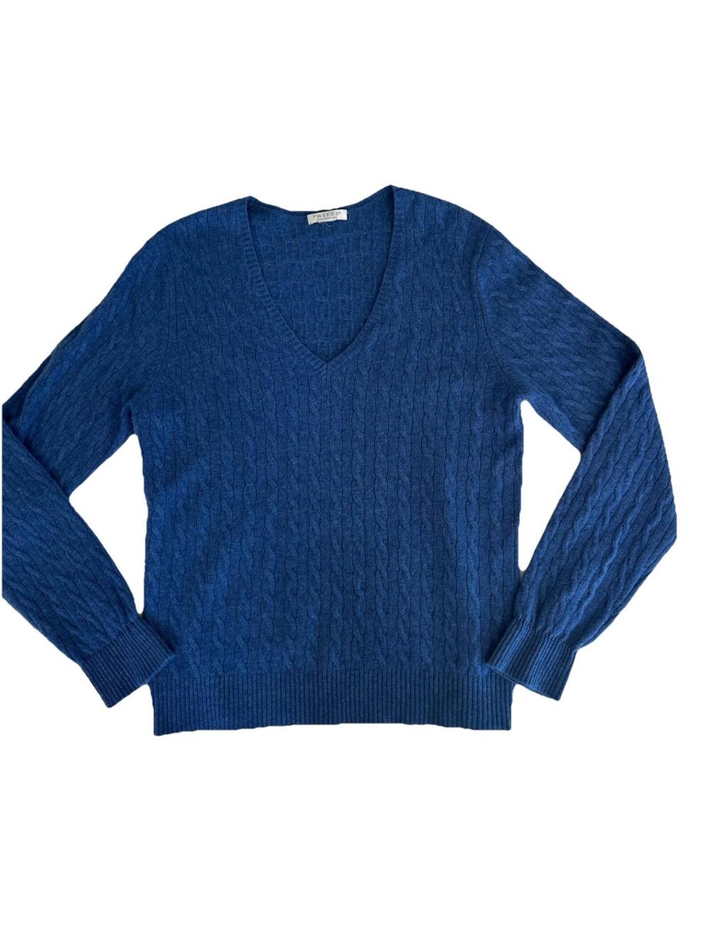 Tweeds 100% Cashmere Cable Knit Pullover Sweater Size  XL ? Preppy Classic Blue